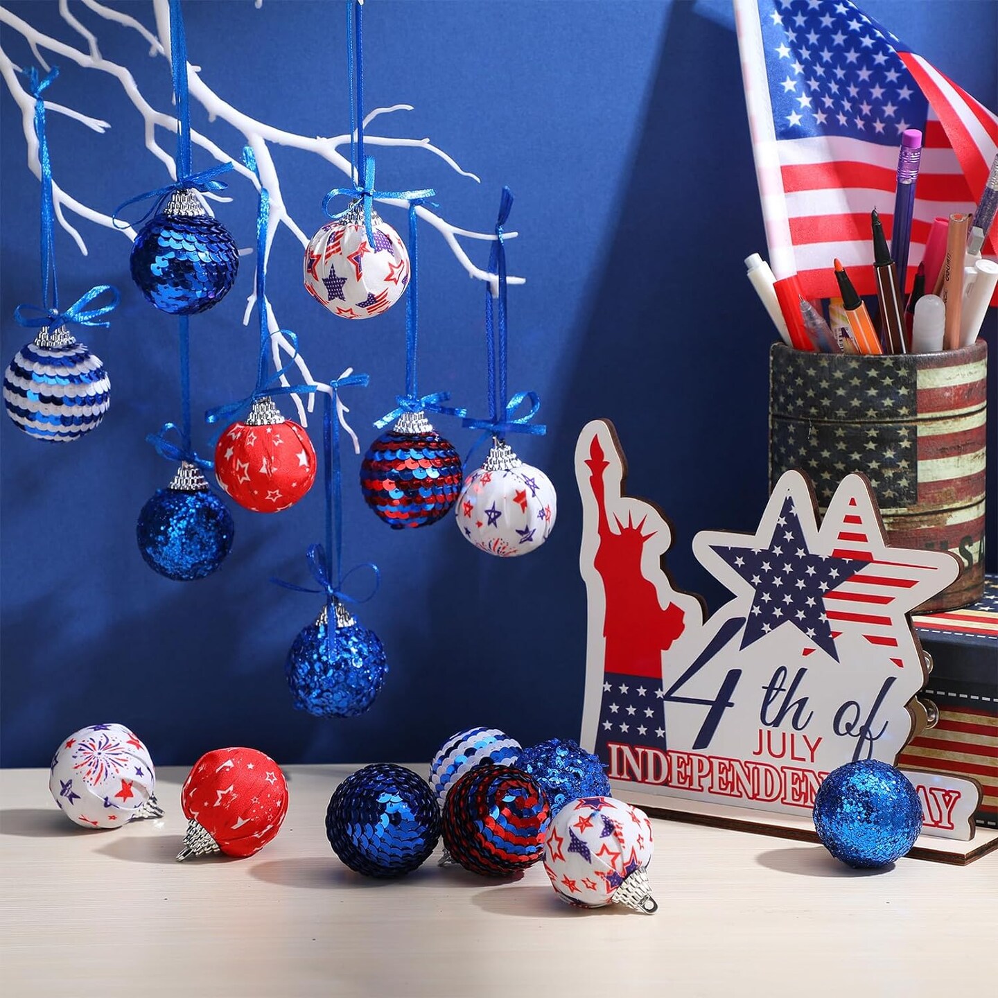 16 Pcs 4th of July Tree Ornaments Patriotic Ball Hanging Ball Decor