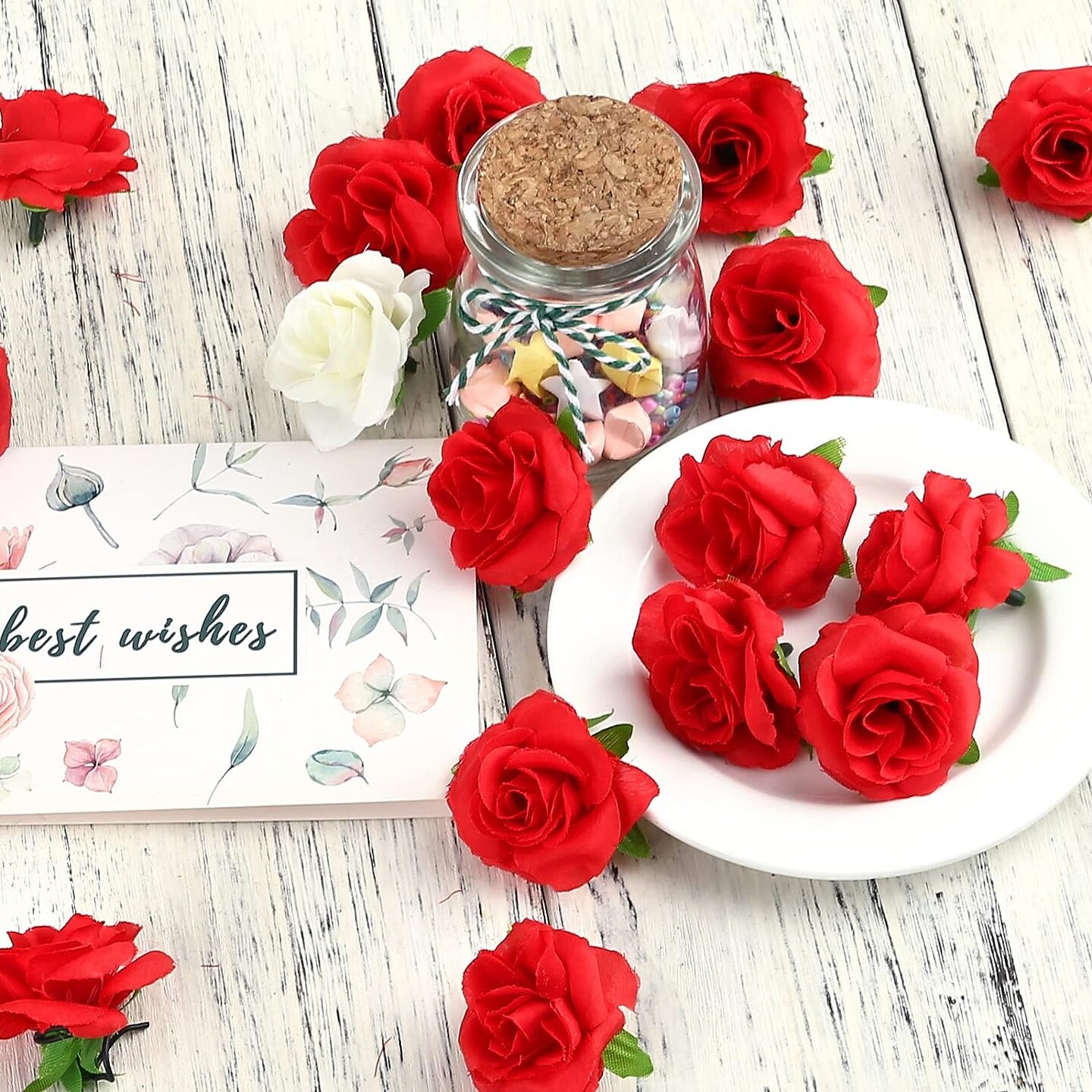 50-Pieces 1.6&#x22; Artificial Flower Heads Silk Roses