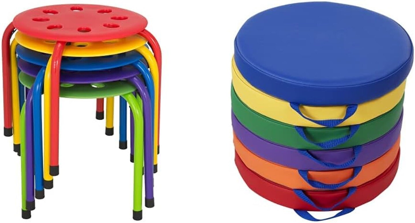 Stacking Stools for Kids and Adults, 17.75" Standard Height Portable Nesting Office and Classroom Stools, Assorted Color, Pack of 5