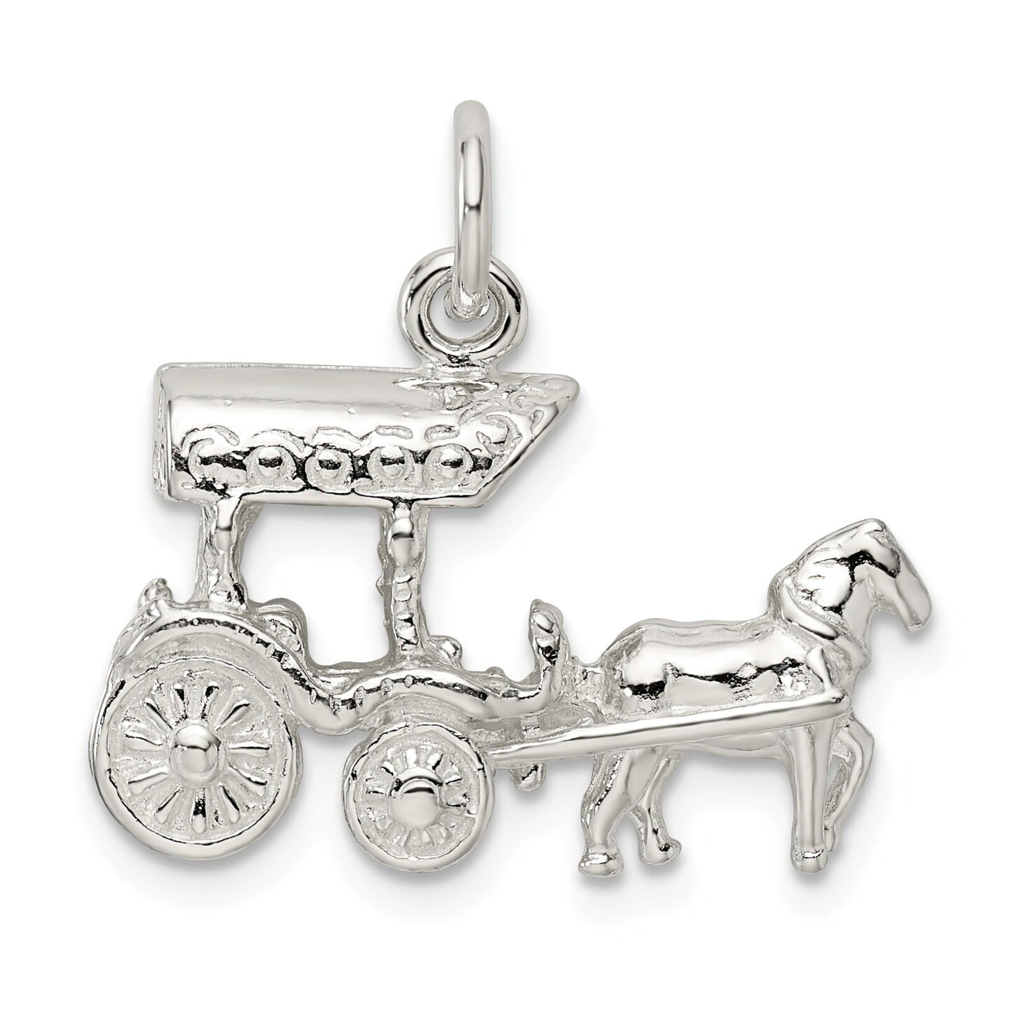 Sterling Silver Horse &#x26; Carriage Charm Pendant Jewelry 18mm x 24mm