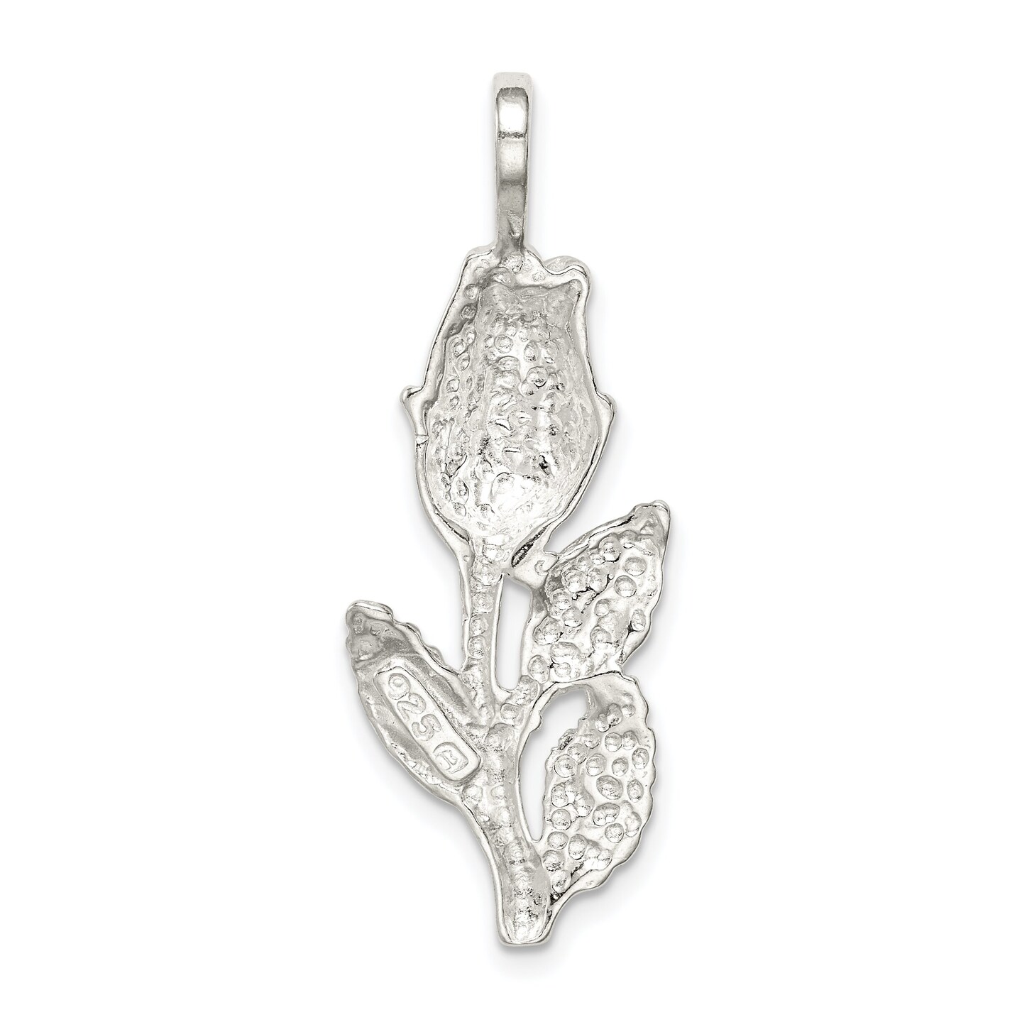 Sterling Silver Rose Bud Pendant Charm Flower Jewelry 36mm x 14mm