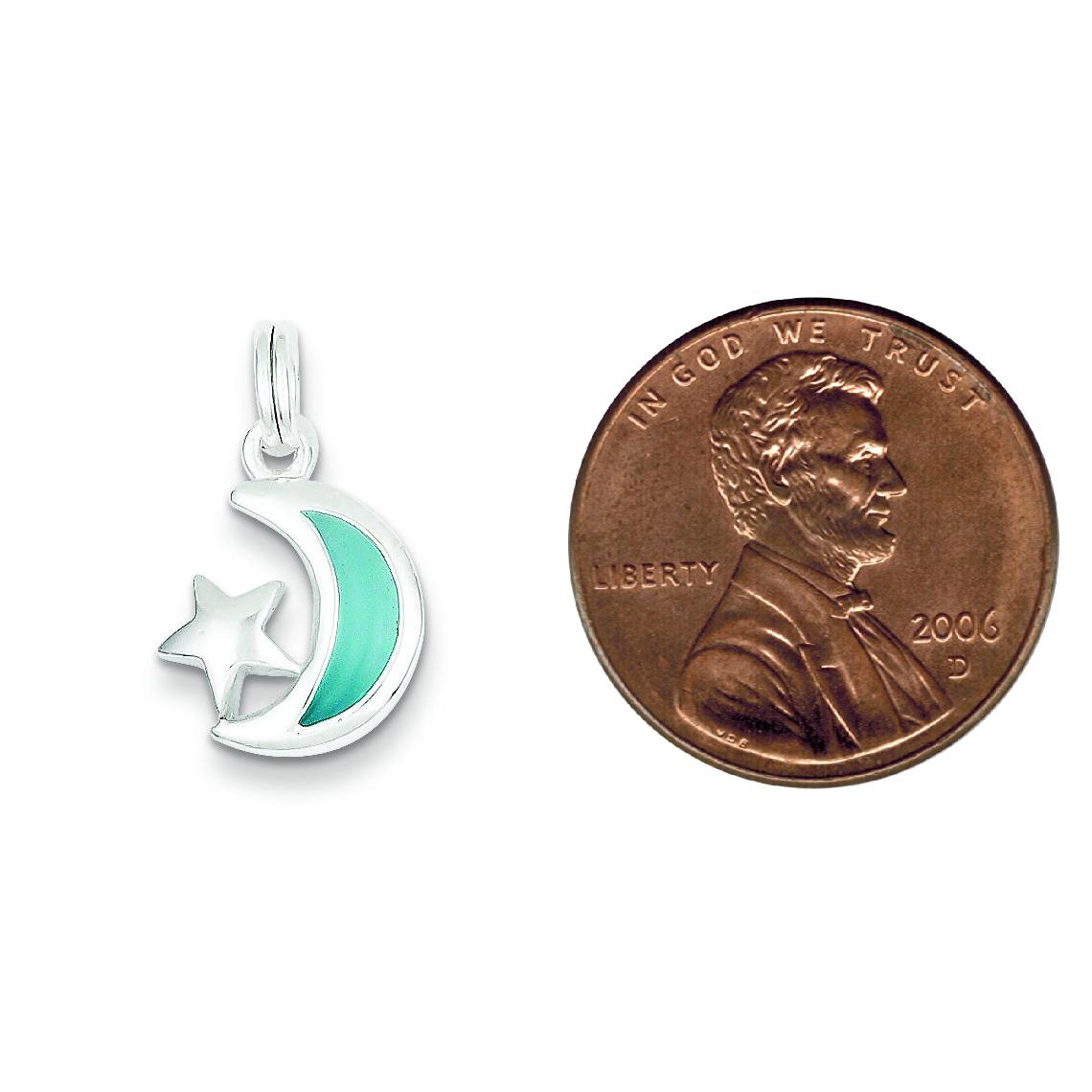 Sterling Silver Blue Enamaled Moon & Star Charm Pendant Jewerly 20mm x 13mm