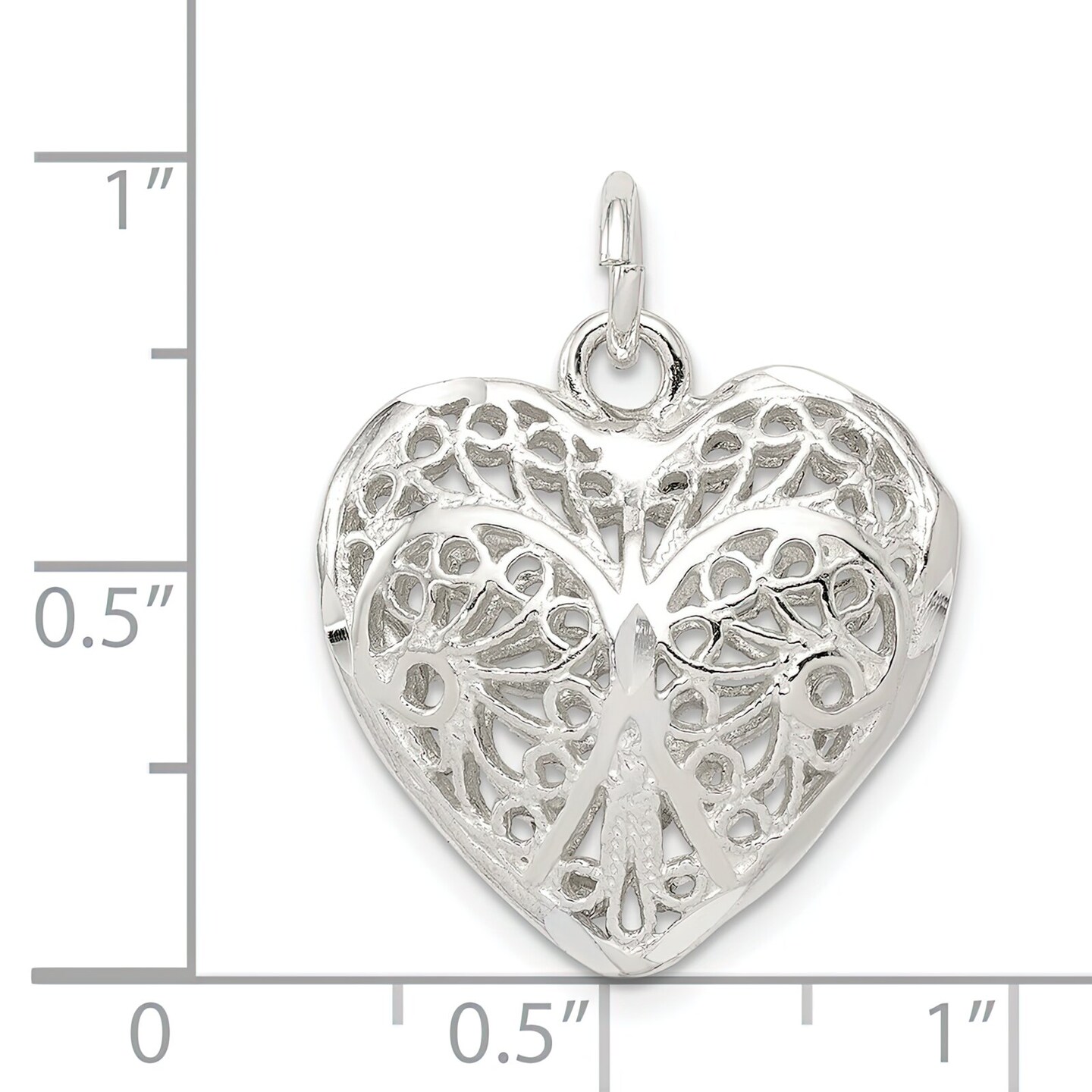 Sterling Silver Filigree Heart Charm Love Jewelry 21mm x 20mm