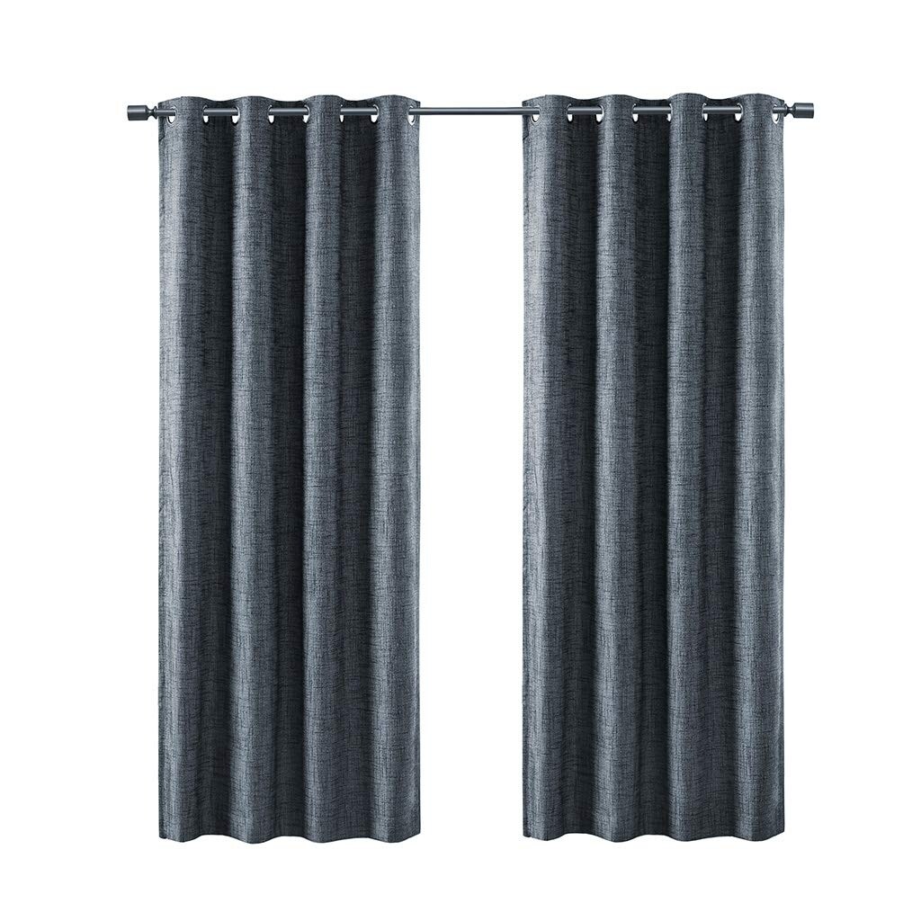 SUNSMART   Maya Printed Heathered Blackout Grommet Top Curtain Panel Navy 50x54