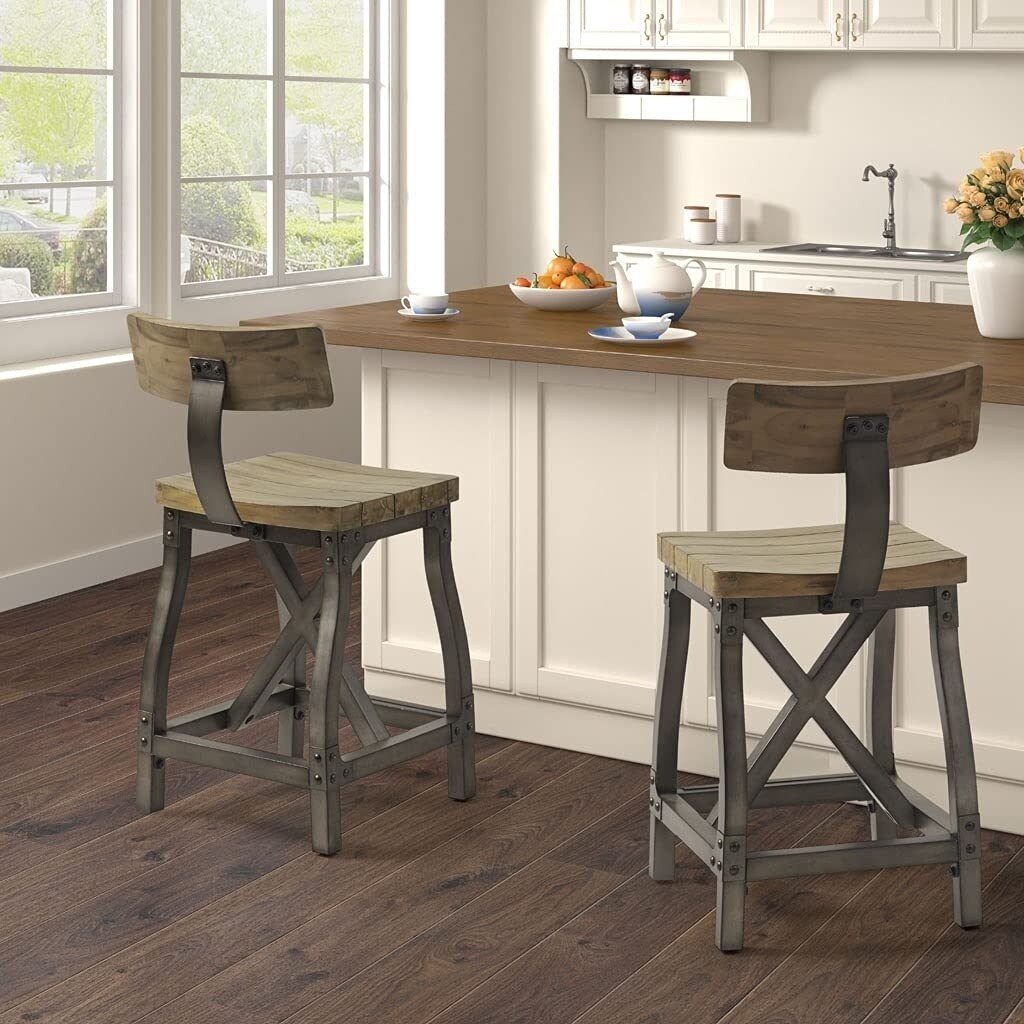 INK+IVY   Lancaster Oak and Silver Counter Stool with Back II104-0429