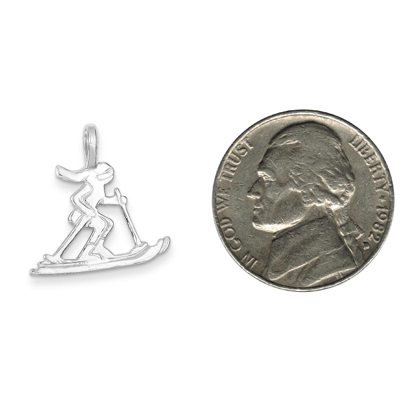 Sterling Silver Skier Pendant Charm Skiing Jewelry