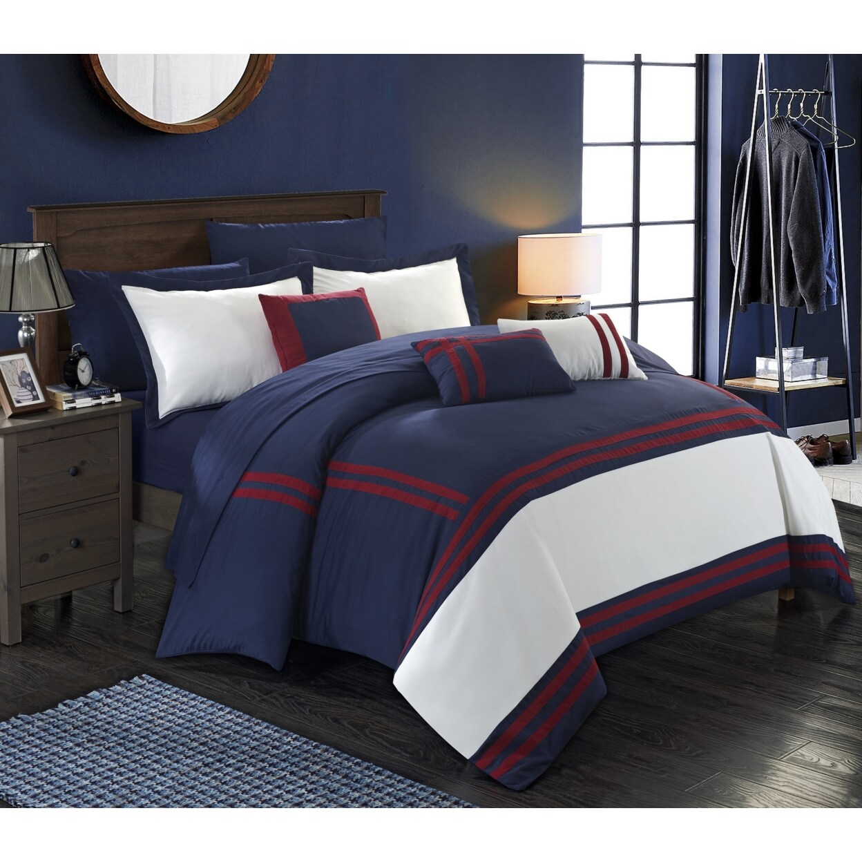 Chic Home   10 Piece Annabel Supersoft Oversized pieced color block banding collection Bed In a Bag Comforter Set