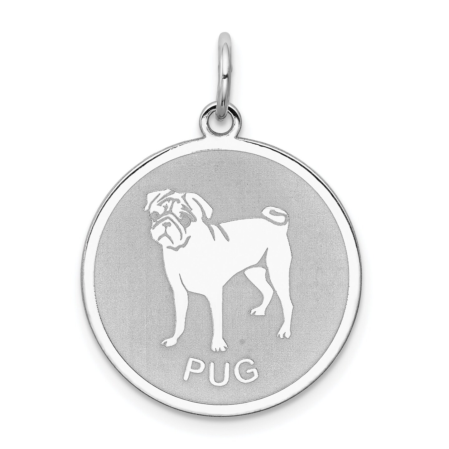 Sterling Silver Pug Disc Charm Pendant Jewelry Pendant 26mm x 19mm