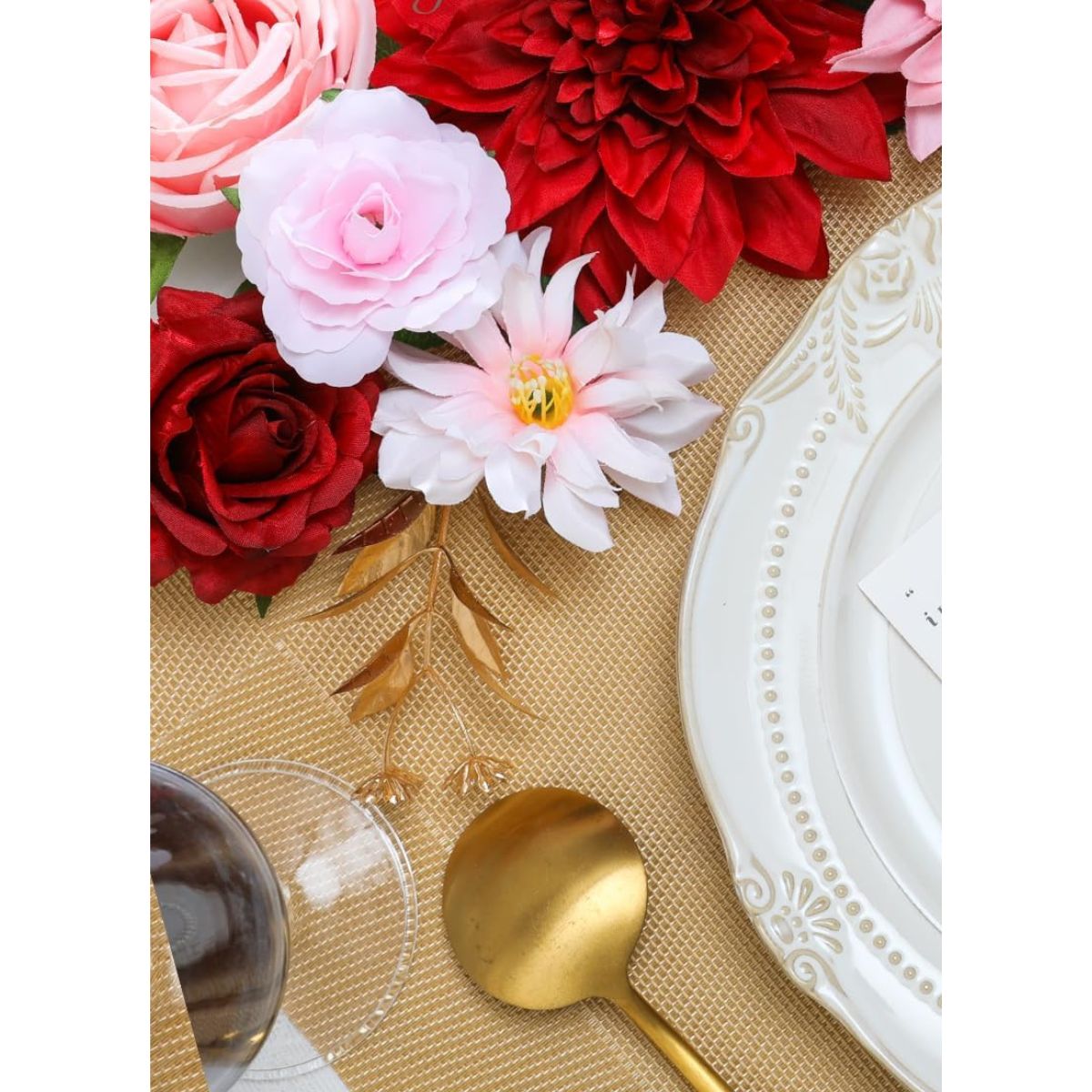 Silk Flowers Dahlia Roses with Stems for Wedding, Bridal Bouquets & Floral Arrangement