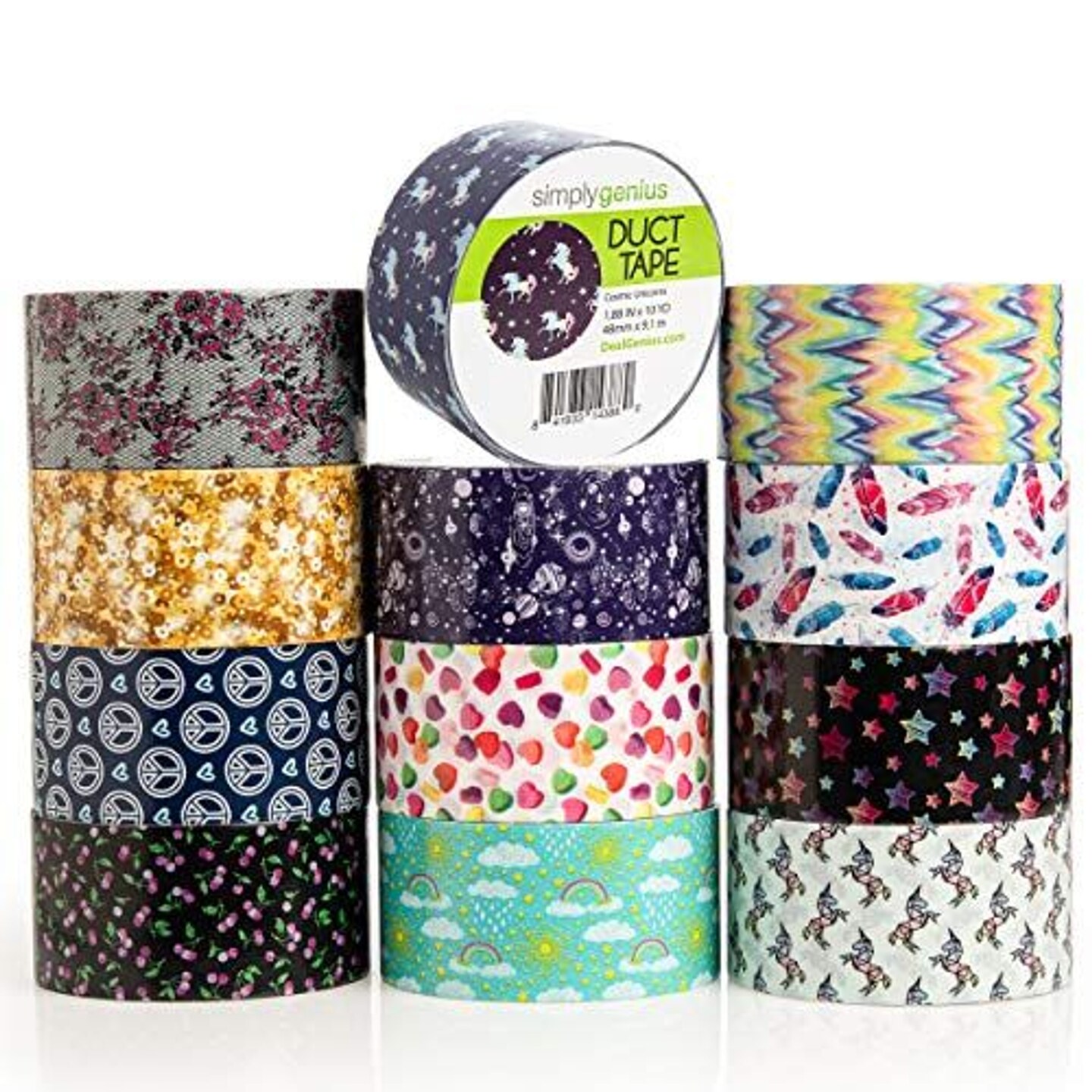 Simply Genius 12 Pack Bulk Art &#x26; Craft Duct Tapes, Heavy Duty, 1.8 in x 10 yards, Craft Supplies for Kids &#x26; Adults, Colorful Tape for DIY, Craft &#x26; Home Improvement, Whimsical Patterns