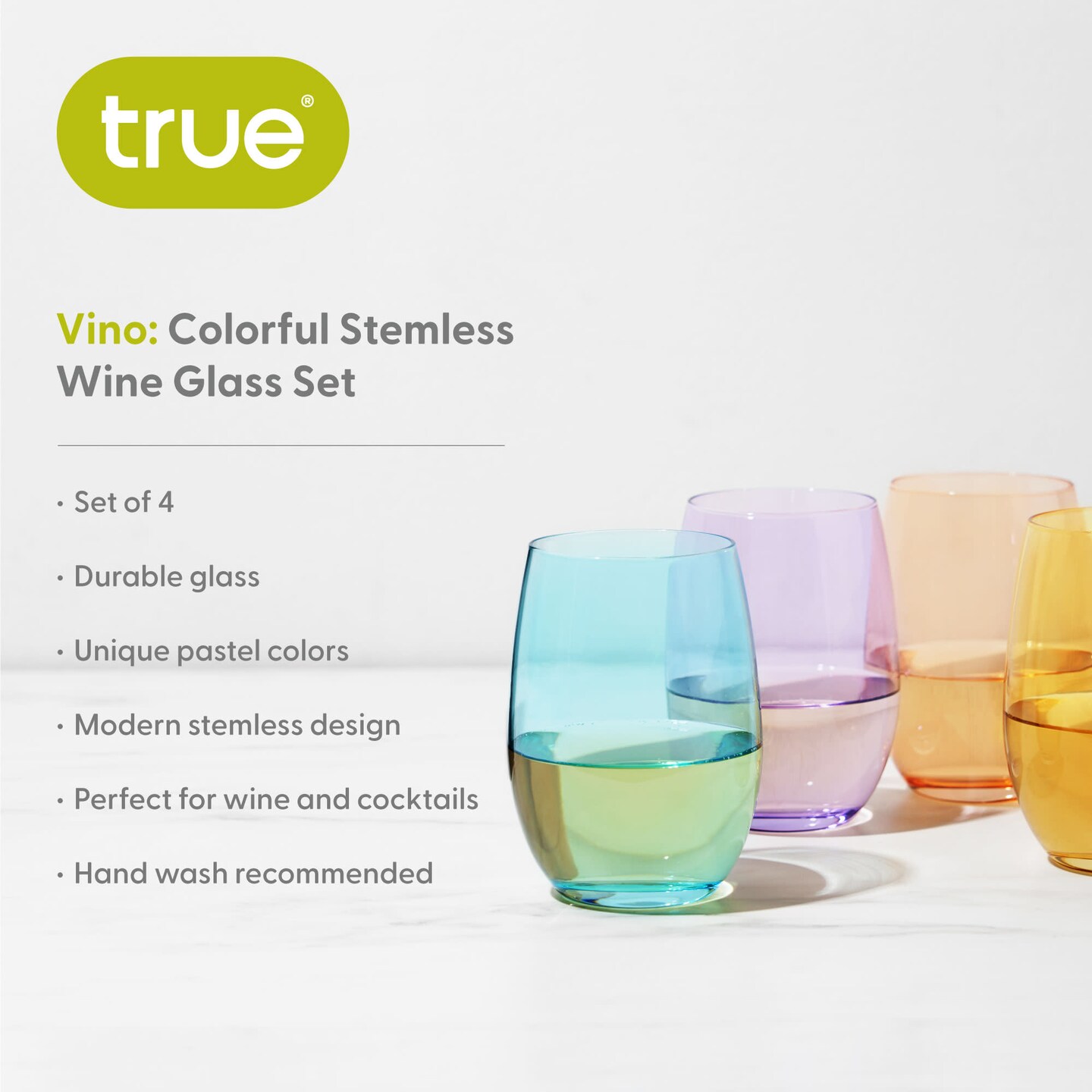 Color Stemless Wine Glass set of 4 