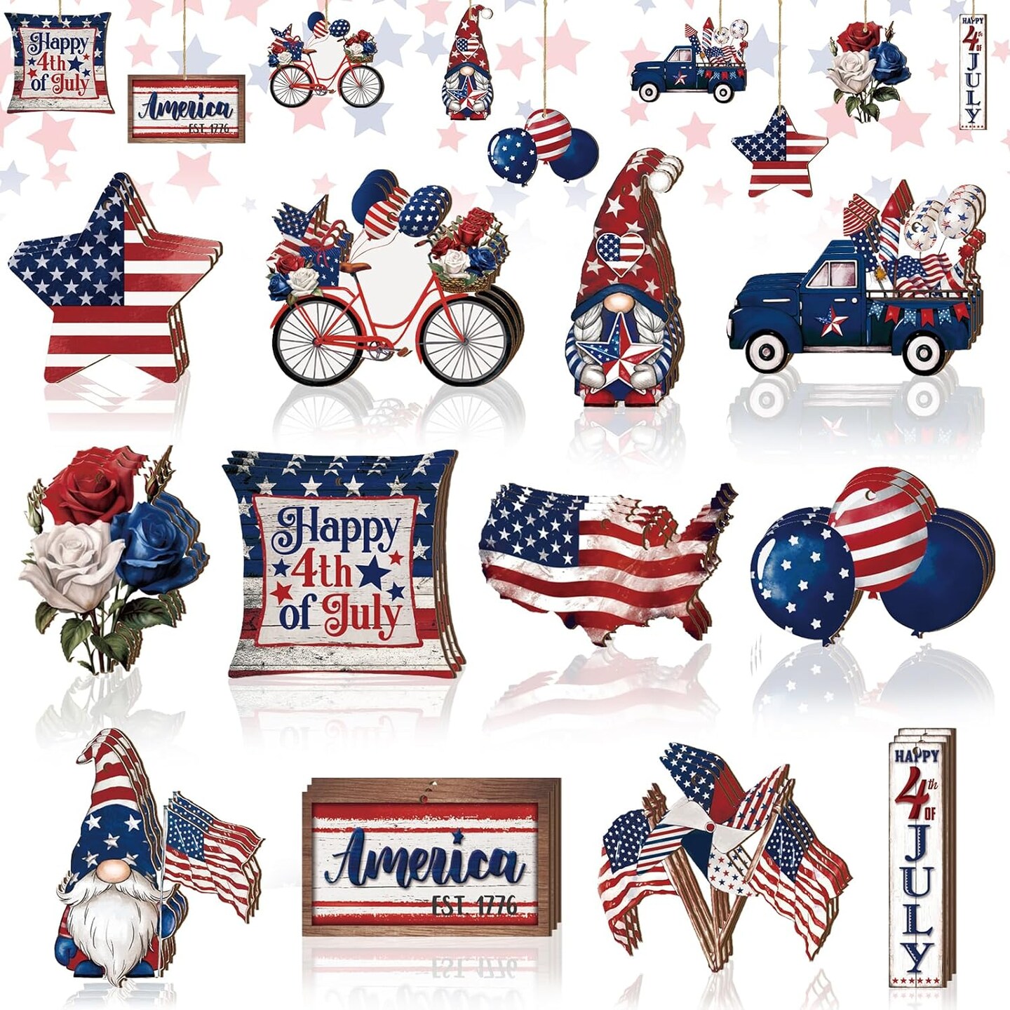 36 Pieces 4th of July Patriotic Wooden American Flag Ornaments for Trees