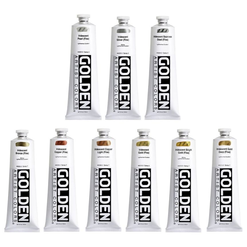 GOLDEN Heavy Body Acrylics, Iridescent Set of 9, 5oz Tubes