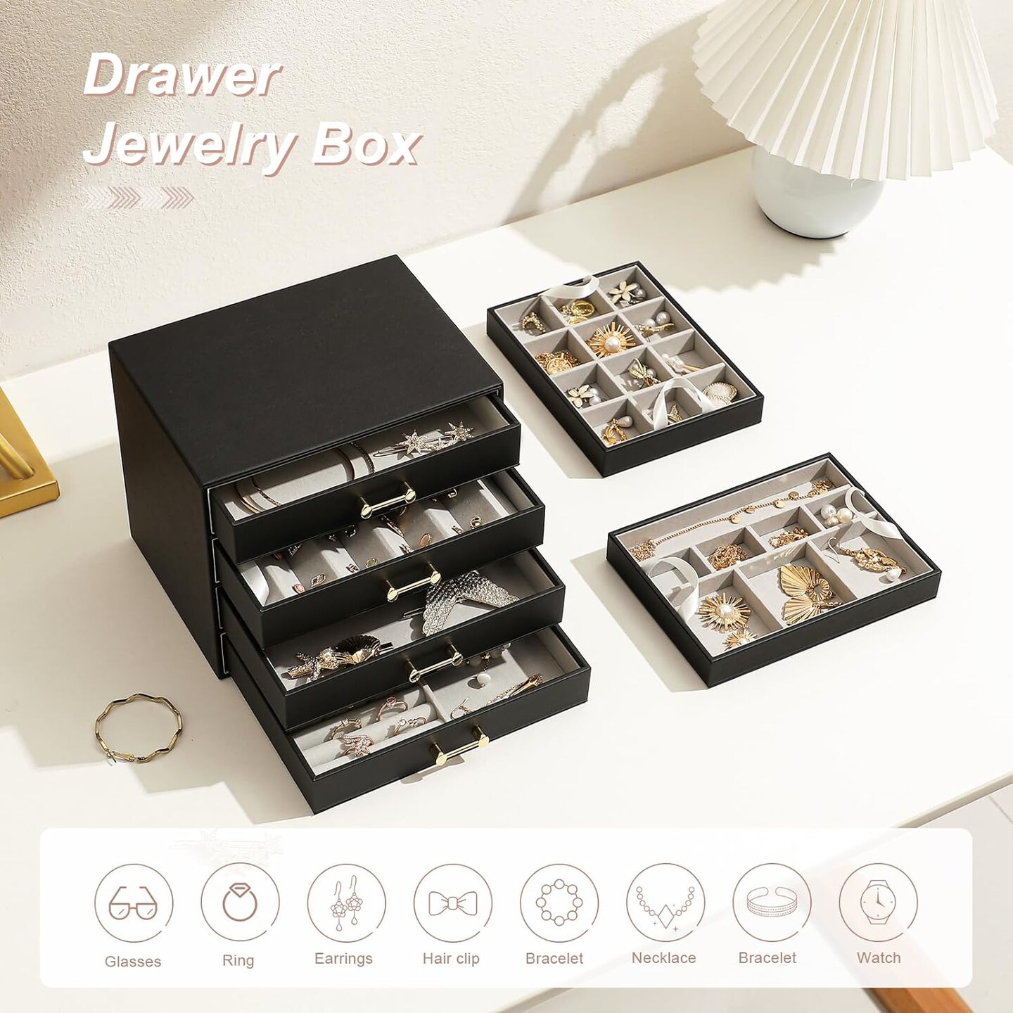 6-in-1 Stackable Jewelry Drawer Organizer with 4 Drawers
