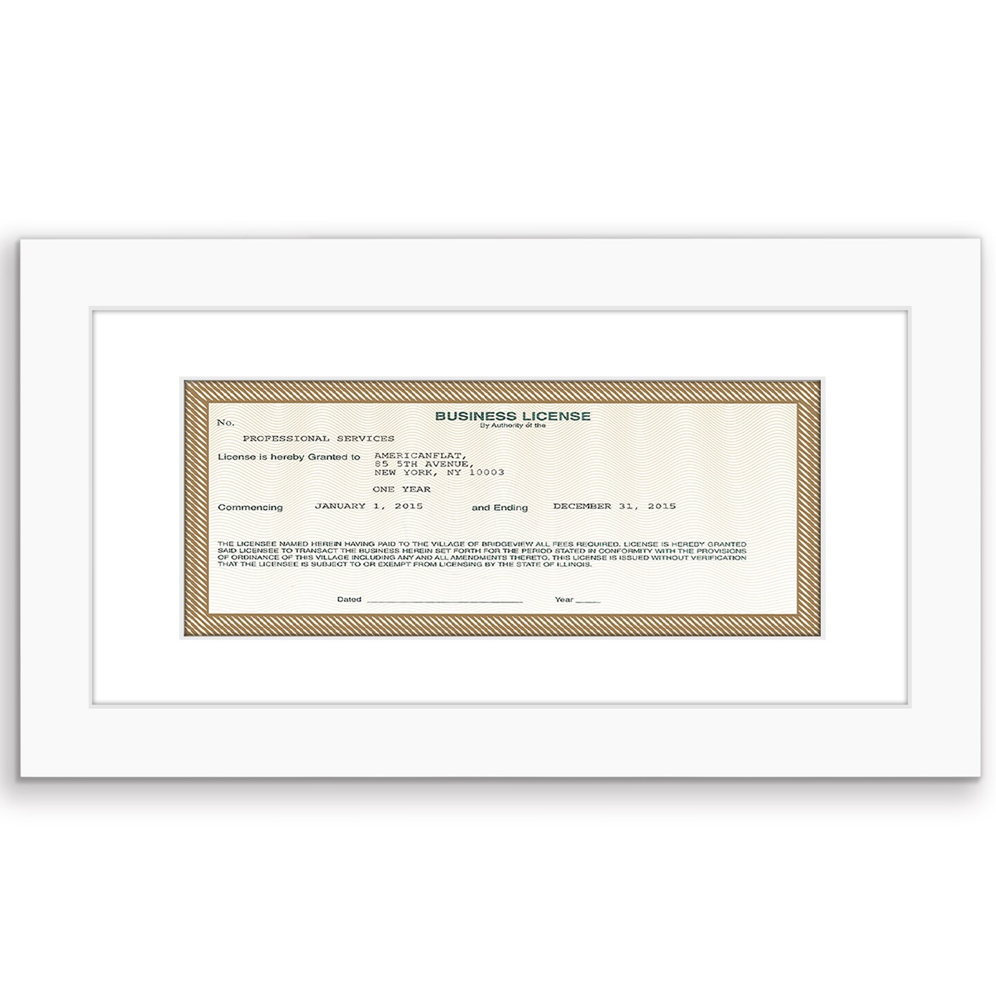 Americanflat 5x10 Business License Frame - Use as 3.5x8 Frame with Mat