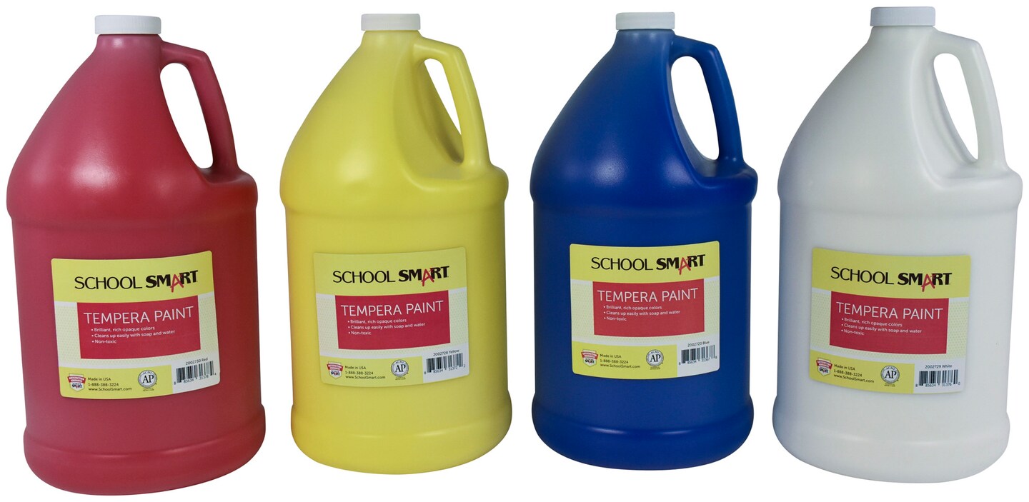School Smart Tempera Paints, Assorted Colors, Gallon Set of 4