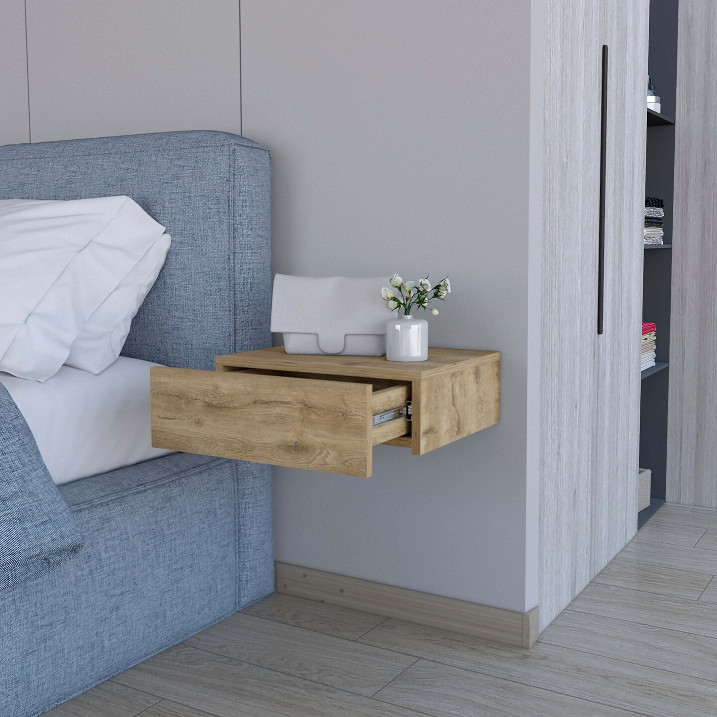 Vienna Floating Nightstand, Sleek Wall-Mounted Design with Spacious Drawer Storage, Dark Brown