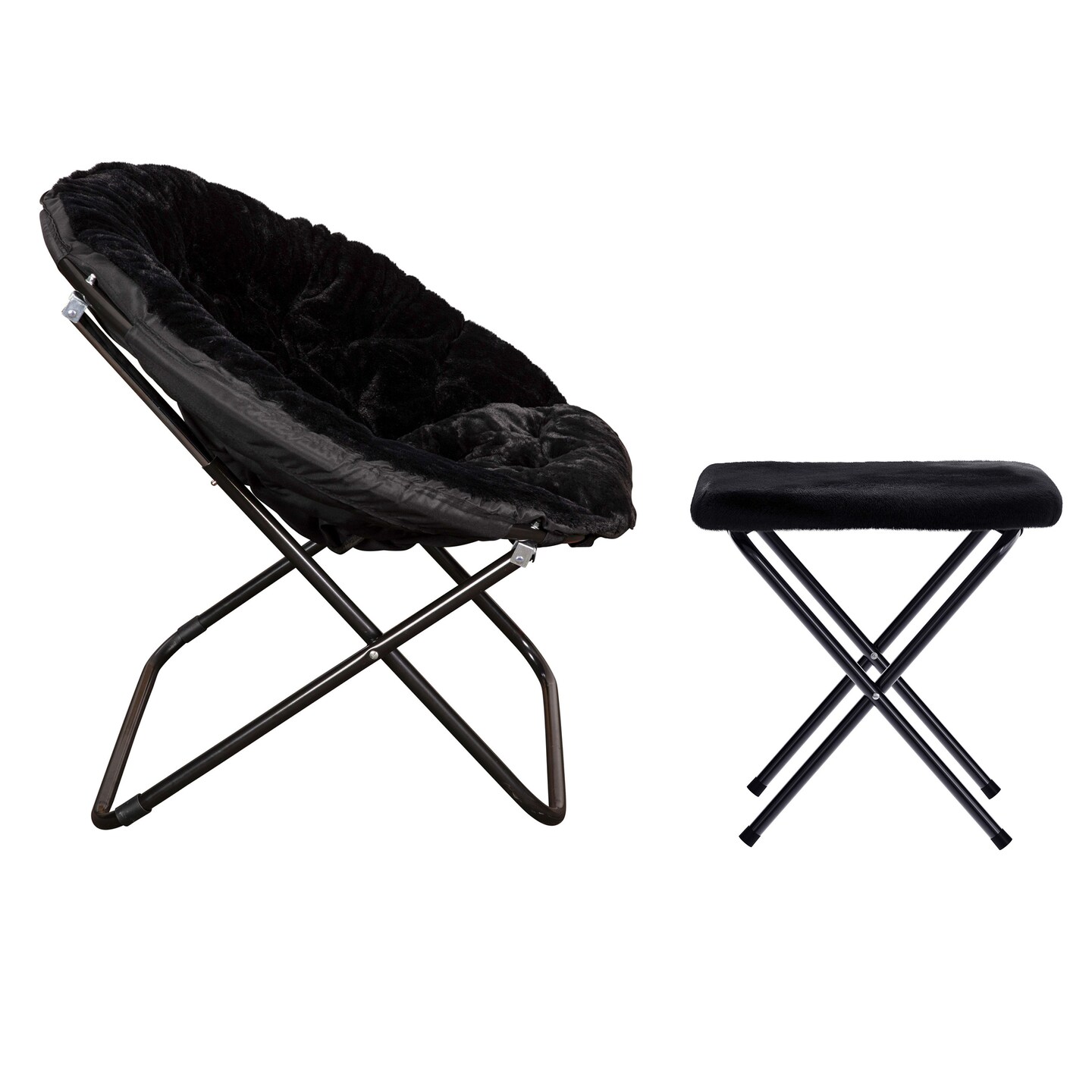 Emma and Oliver Ersa Oversize Folding Saucer Moon Chair and Ottoman for Dorm and Bedroom with Steel Frames