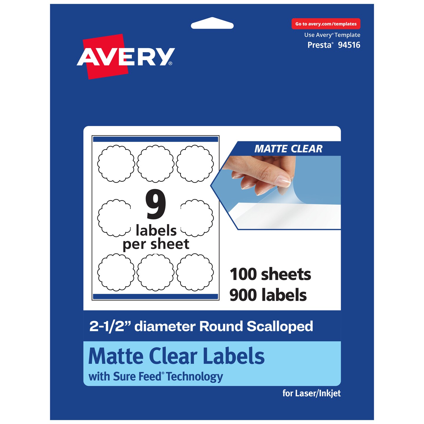 Avery Matte Clear Labels,  2-1/2&#x22; diameter Round Scalloped