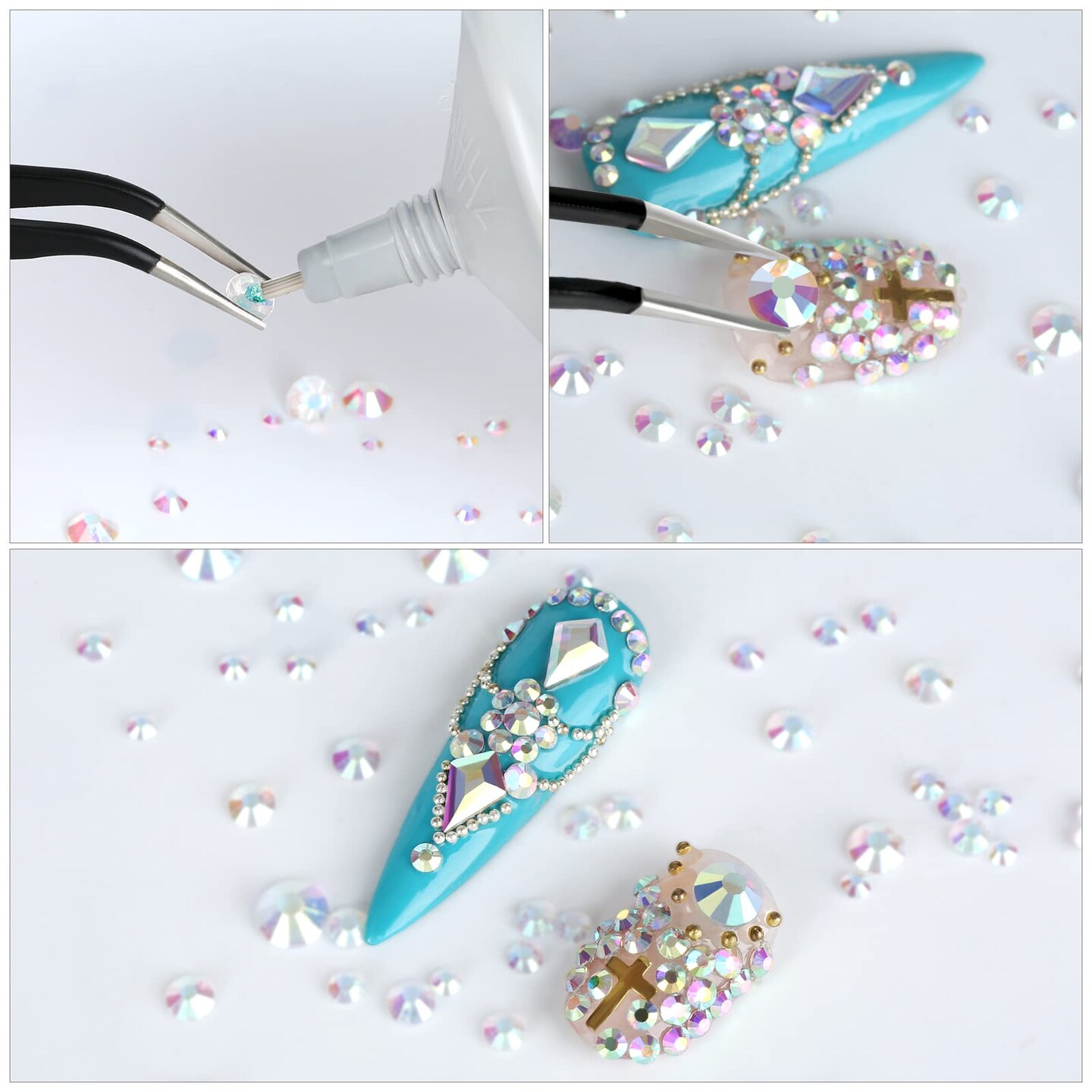 12 Grids 3792pcs Pieces Clear Flatback Rhinestones for Crafts,White Nail Gems Gemstones Crystals Jewels,Craft Glass Diamonds Stones Bling Rhinestone with Tweezers and Picking Pen(SS6~SS20 Crystal)