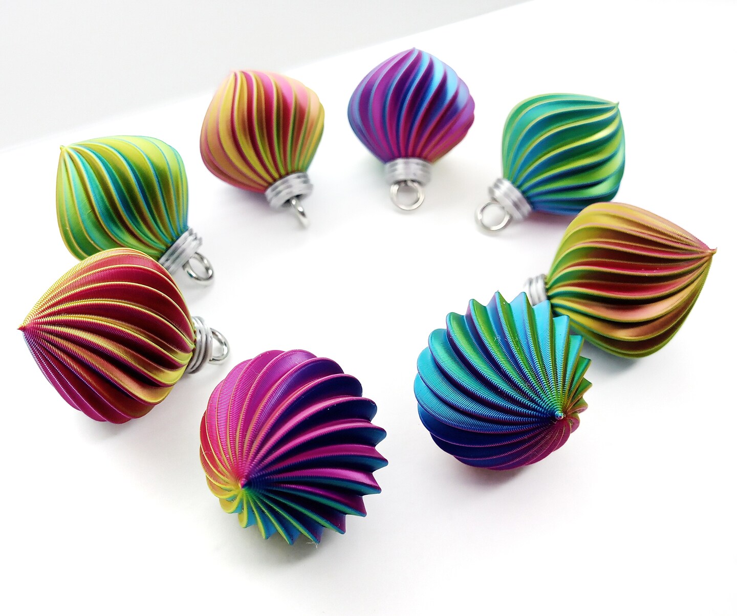 8 Miniature Ornaments, Pretty Rainbow Swirls for Small Christmas Trees, about 1 inch high, Adorabilities