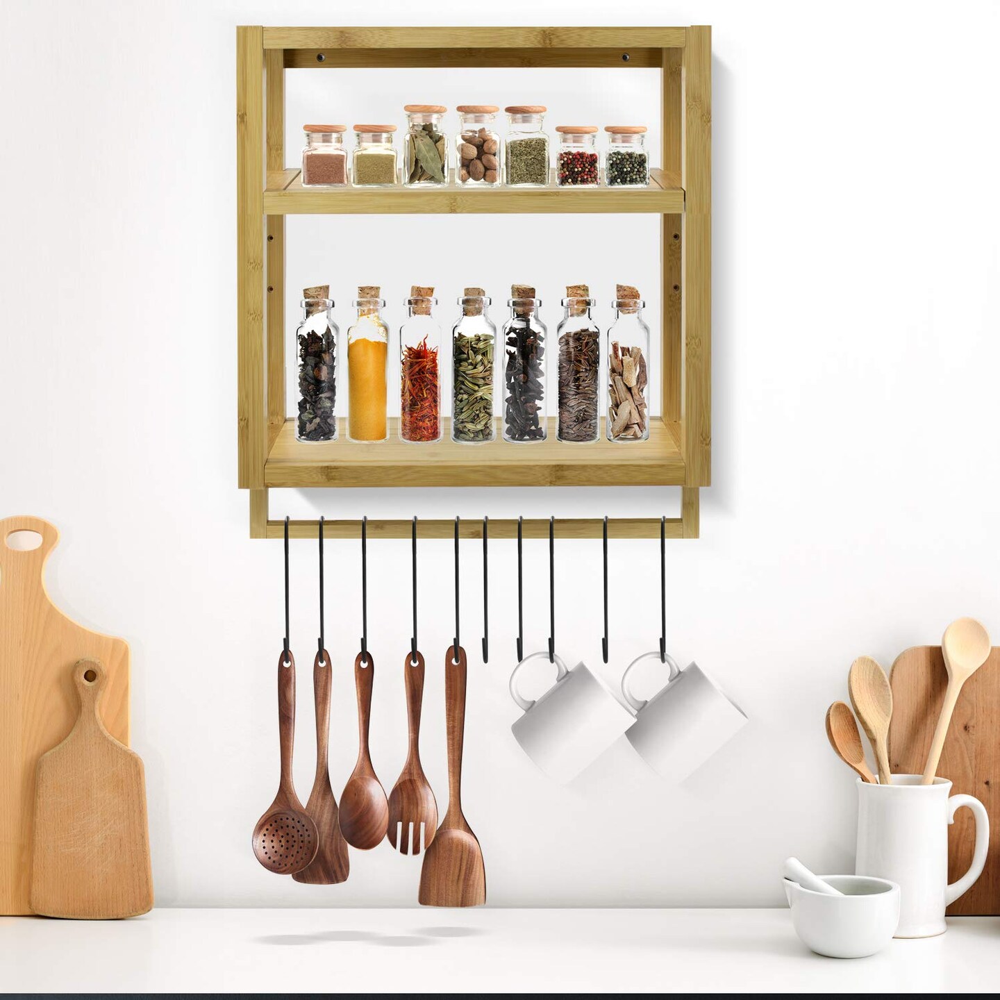 3-Tier Sorbus Bamboo Shelves &#x26; Towel Rack - Wall Mounted Storage and Organization for Bathroom, Kitchen &#x26; more