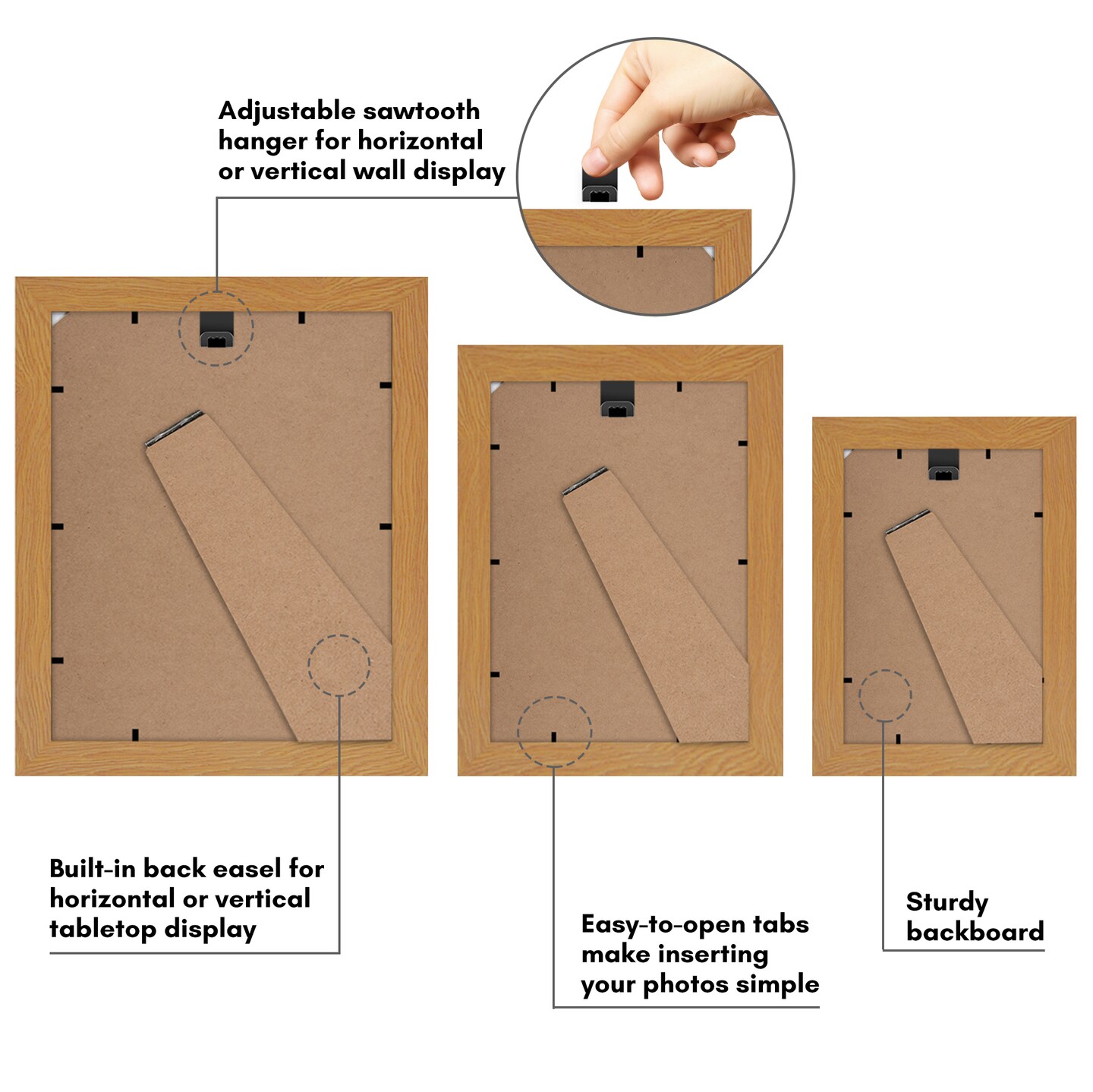 Americanflat Gallery Wall Picture Frames - Set of 10 - 8x10 (2), 5x7 (4), 4x6 (4) - Collage Wall Art Decor - Shatter Resistant Glass - Adjustable Hanging Hardware - Easel for Tabletop Display - Oak