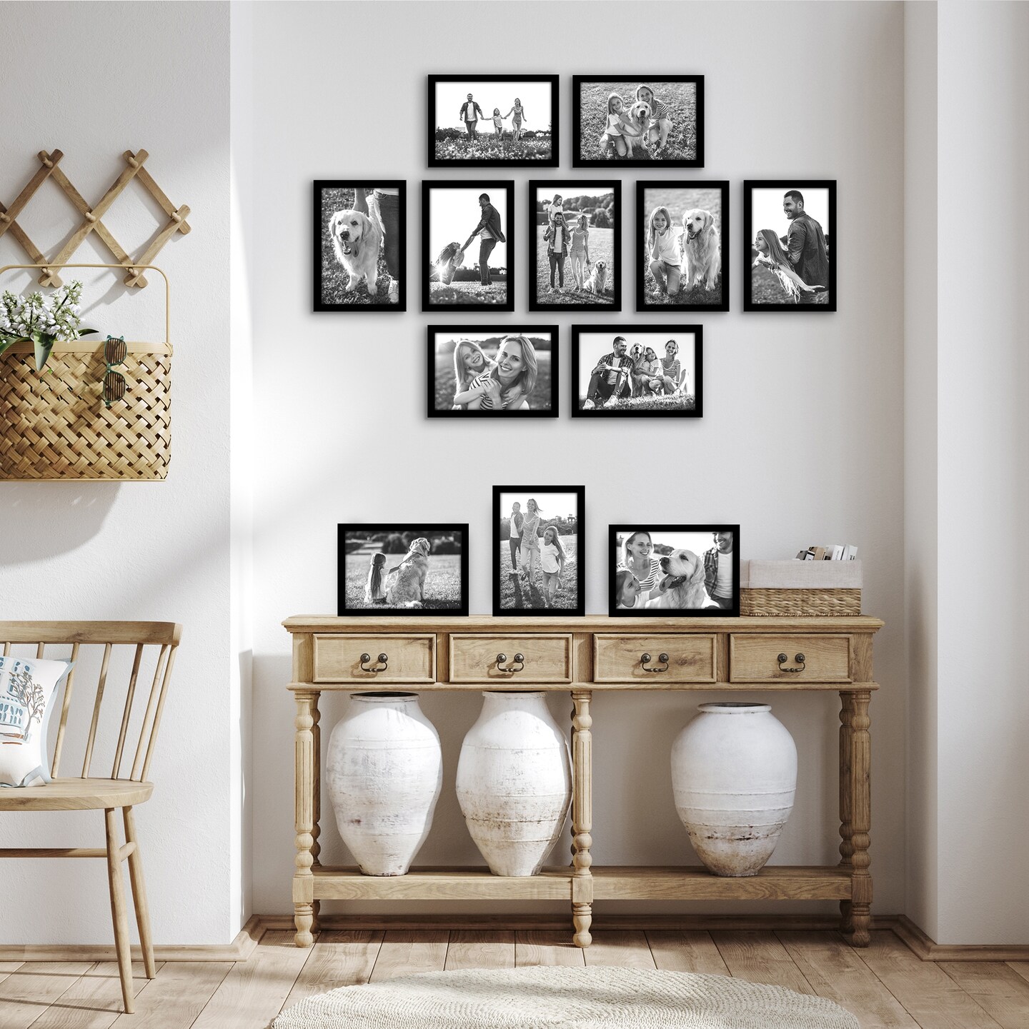 Americanflat Gallery Wall Picture Frames - Set of 12 - Picture Frame Set for Wall Collage - Plexiglass Cover - Hanging Hardware - Includes Easel - Black