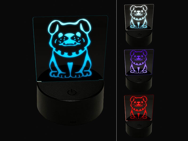 Smiling Bulldog Puppy 3D Illusion LED Night Light Sign Nightstand Desk Lamp