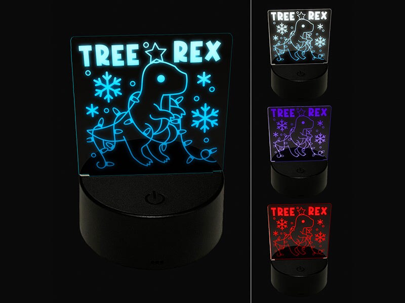 Christmas Tree Rex T-Rex Tyrannosaurus Dinosaur Pun 3D Illusion LED Night Light Sign Nightstand Desk Lamp