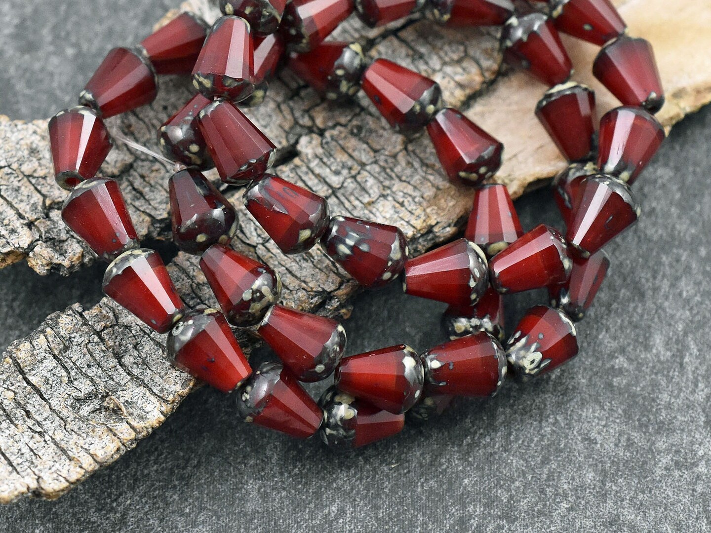 *15* 6x8mm Red Opaline Picasso Vertical Teardrop Beads