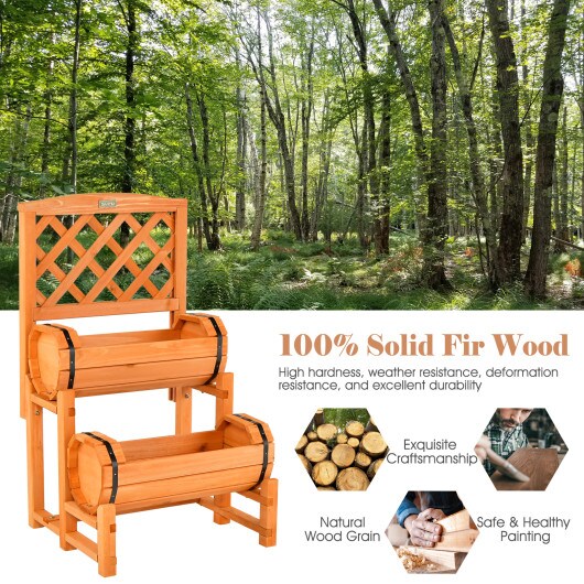 Orange Fir Wood Vertical 2-Tier Garden Planter with Trellis and Metal Reinforced