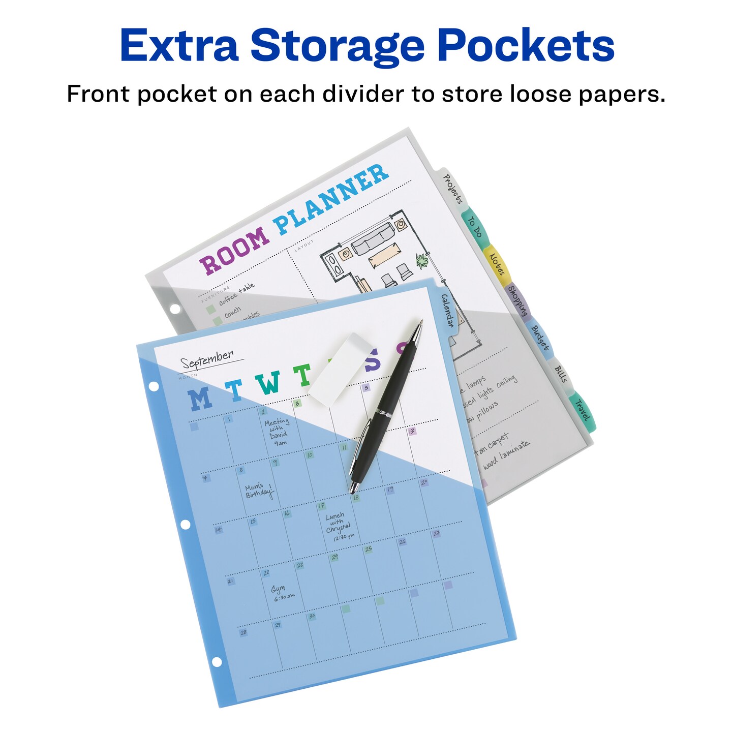Write &#x26; Erase Plastic Dividers with Pockets, 8-Tabs, 2 Sets of 16177