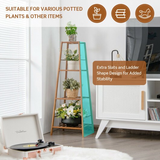 4-Potted Bamboo Tall Plant Holder Stand