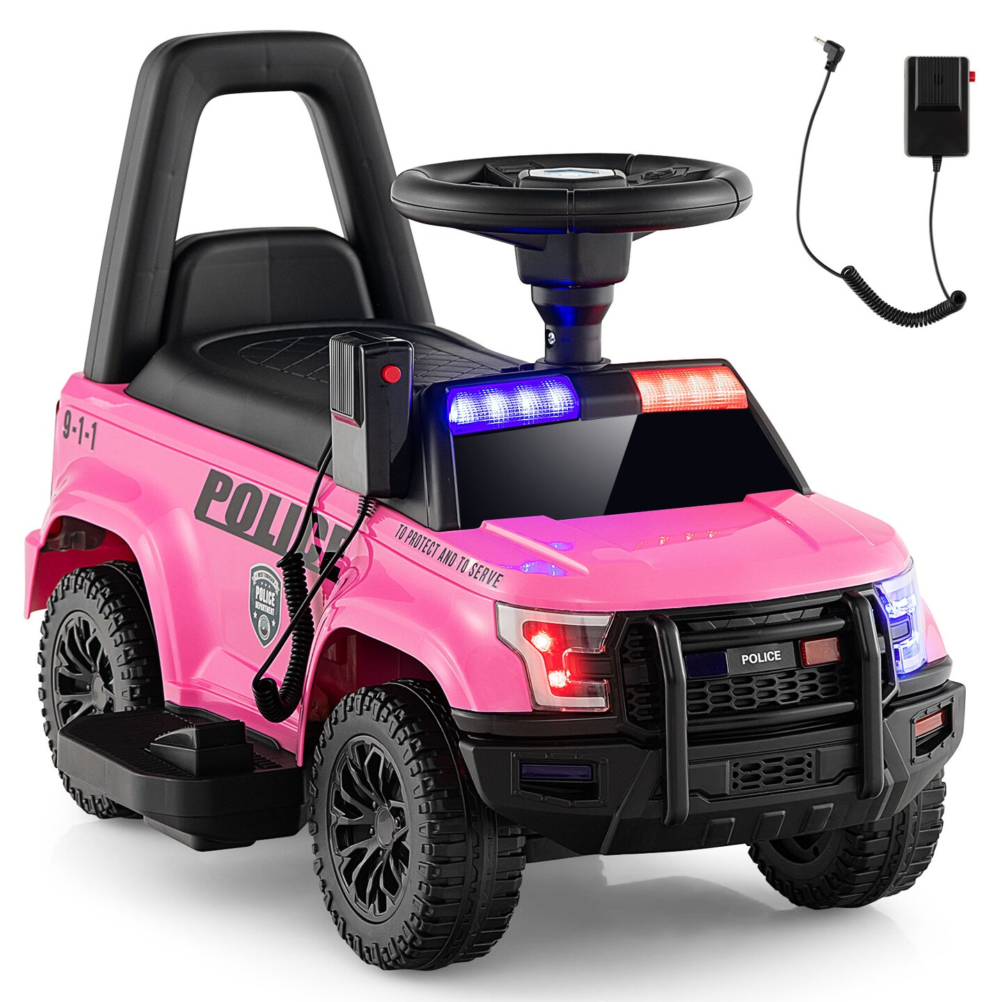 6V Kids Ride On Police Car with Real Megaphone and Siren Flashing Lights