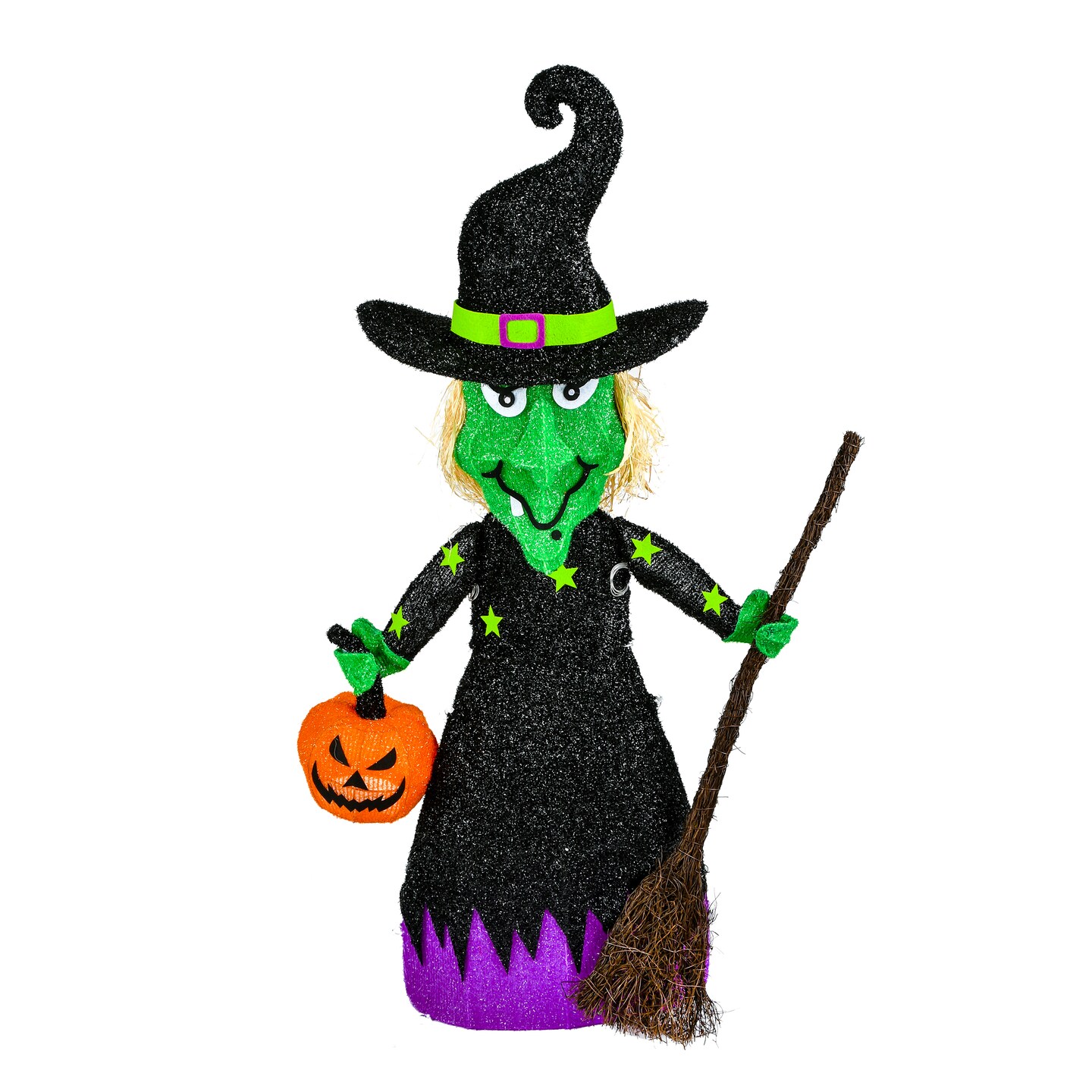39&#x22; Pre-Lit Green Witch with Broom