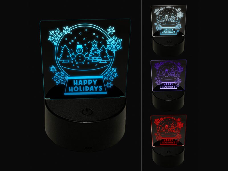 Happy Holidays Snow Globe Christmas Snowman 3D Illusion LED Night Light Sign Nightstand Desk Lamp