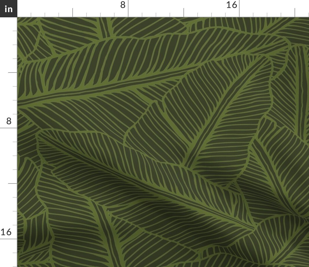 Tropical Leaf Dark Green Jungle Summer Banana Large Scale Custom Printed Fabric by Spoonflower Various Fabrics by the Yard or Fat Quarter