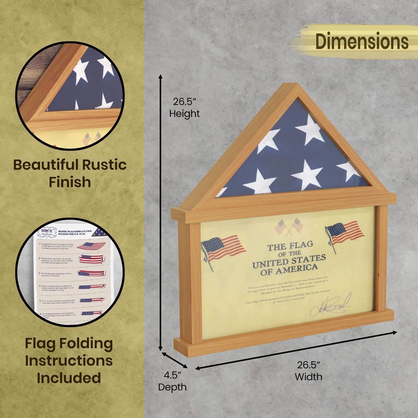 HBCY Creations Memorial Flag, Certificate And Shadow Box Display Case Small - Solid Wood