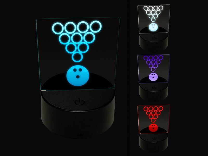 Bowling Ball Rolling Towards Pins 3D Illusion LED Night Light Sign Nightstand Desk Lamp