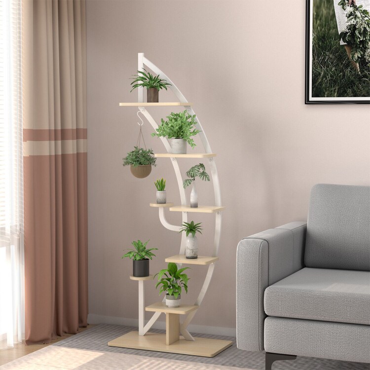 6 Tier 9 Potted Metal Plant Stand Holder Display Shelf with Hook