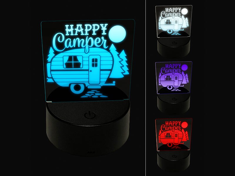 Happy Camper Trailer Camping 3D Illusion LED Night Light Sign Nightstand Desk Lamp