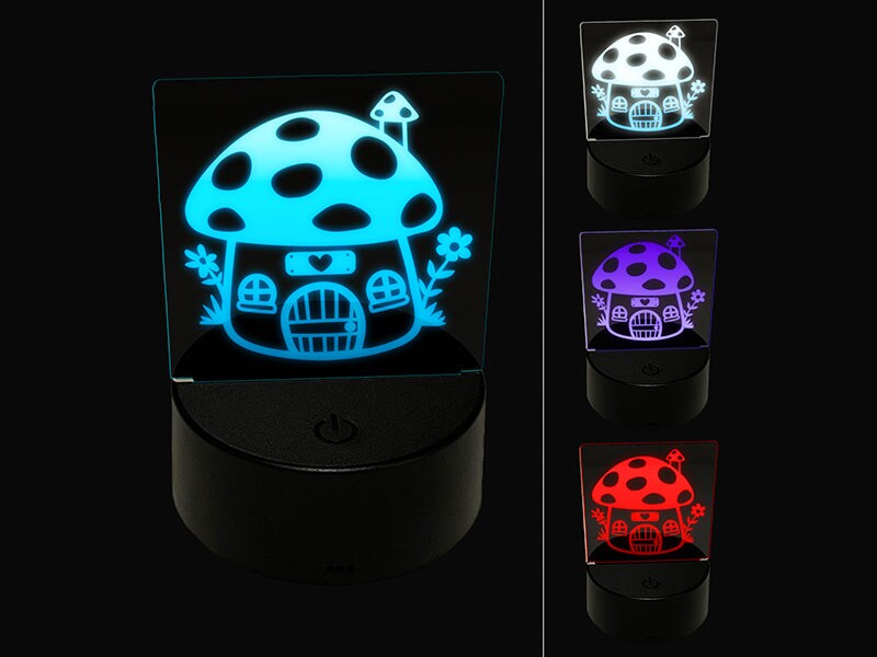 Cute Mushroom Gnome Home 3D Illusion LED Night Light Sign Nightstand Desk Lamp