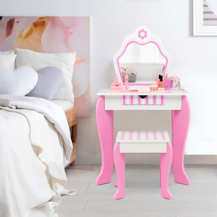 2-in-1 Toddler Vanity Set with Detachable Top and Cute Flower Patterns