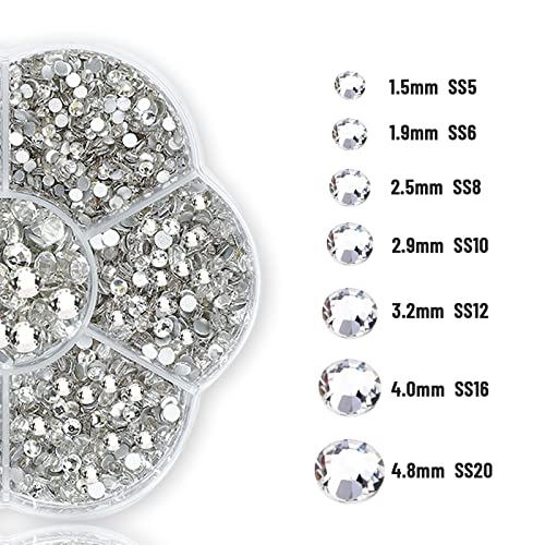 3150 Pieces Clear Nail Gems Silver Face Jewels Tooth Eye Gems-Tiny Glass Nail Diamonds Stone Flatback-Small White Crystals Rhinestone for Acrylic Nails-Craft Gems with Wax Pen HINABTRU