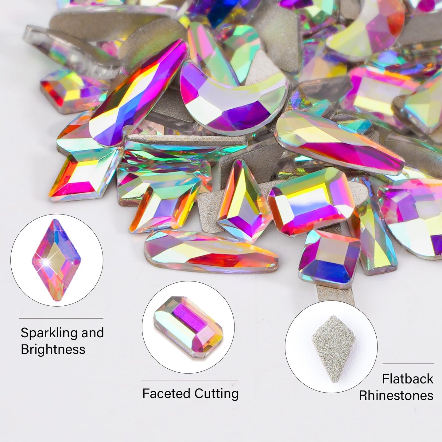 1820 Pieces Rhinestones Nail Gems, 12 Styles 3D Glass Crystals Charms Shiny Multi Shape Flatback Nail Rhinestones for Nail Art with Picker and Tweezers for DIY Nail Art