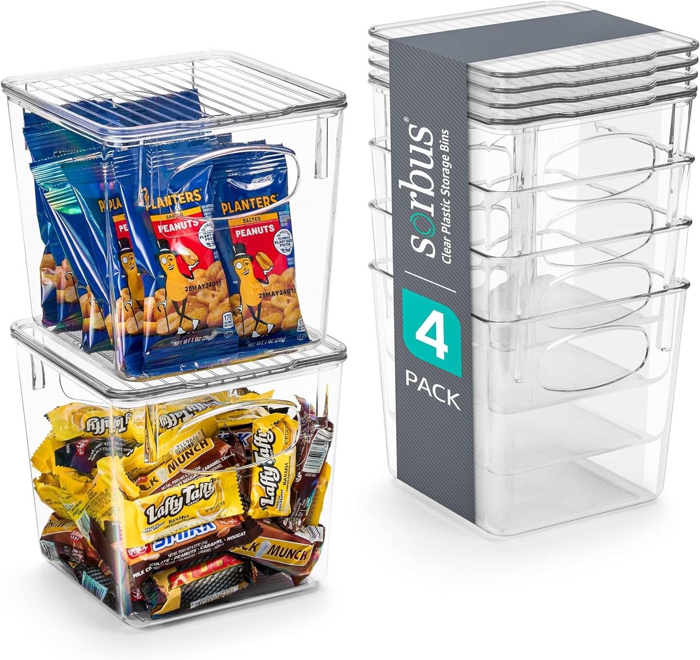 Sorbus Clear Plastic Container Bins W/ Lids (Small 4 Pack)