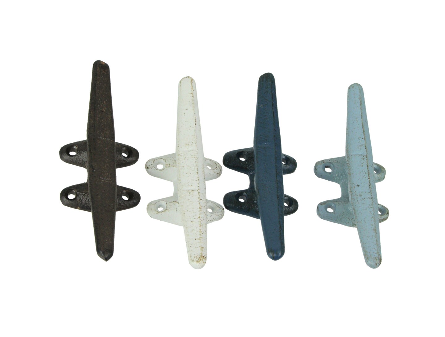 Set of 4 Coastal Color Cast Iron Nautical Boat Cleat Wall Hooks