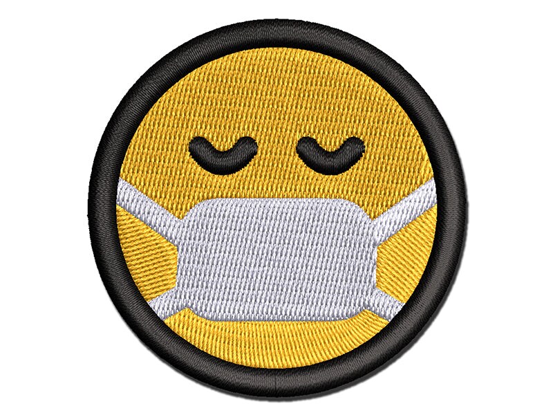 Face Mask Sick Health Emoticon Multi-Color Embroidered Iron-On or Hook &#x26; Loop Patch Applique