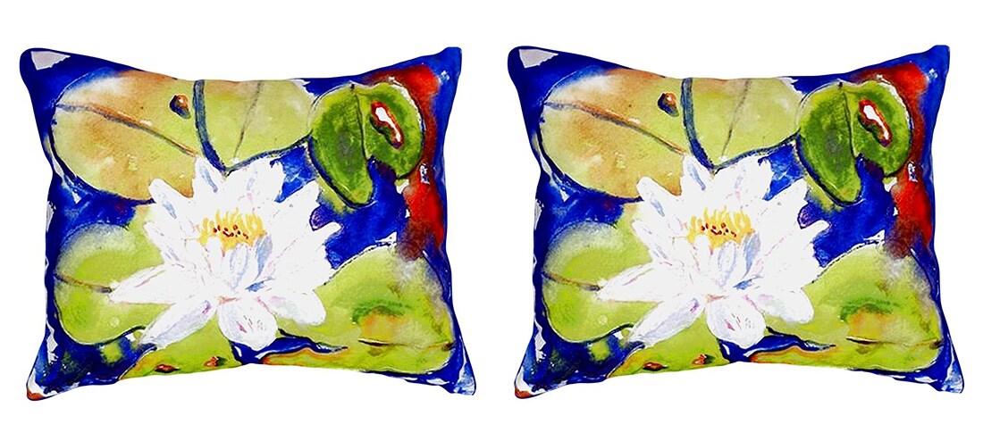 Pair of Betsy Drake Lily Pad Flower No Cord Pillows 16 Inch X 20 Inch